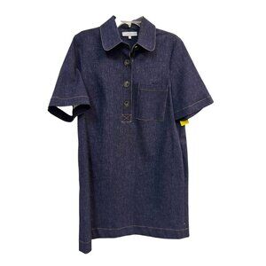 Pearl by Lela Rose Short Sleeve Indigo Denim Shirt Dress With Chest Pocket SZ L